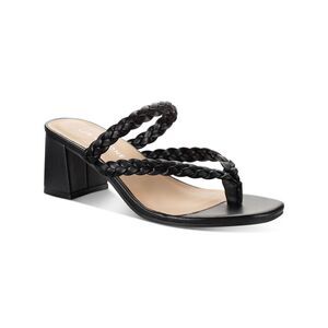 SUN STONE Womens Black Thong Wiinnie Round Toe Block Heel Slip On Sandals 9.5 M